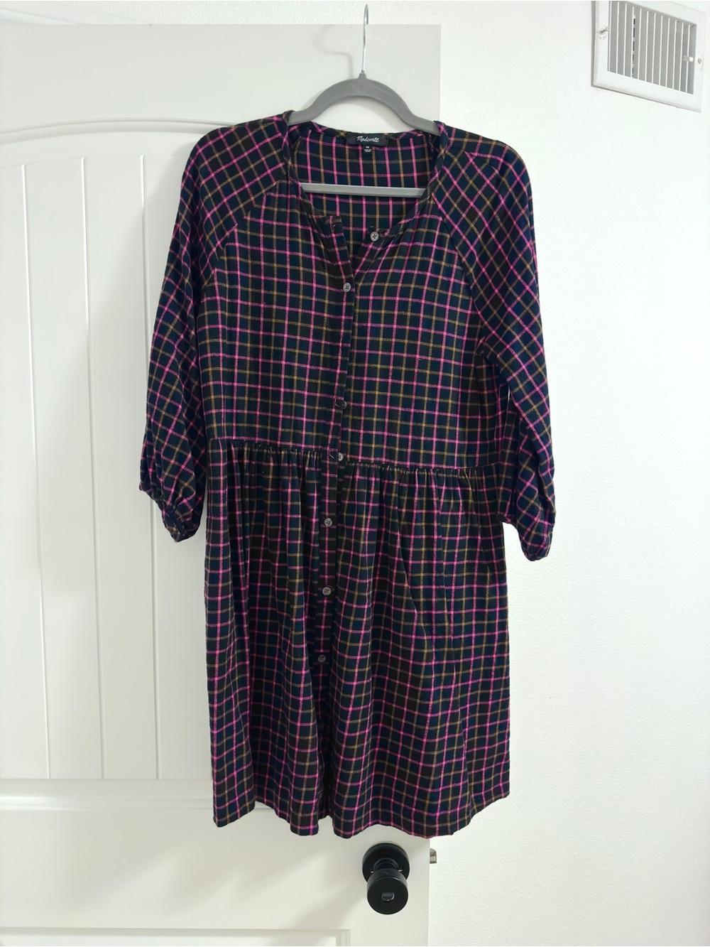 Madewell 100% Cotton Black Plaid Dress size 00